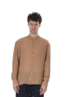 Textured Mandarin Collar Linen Blend Shirt