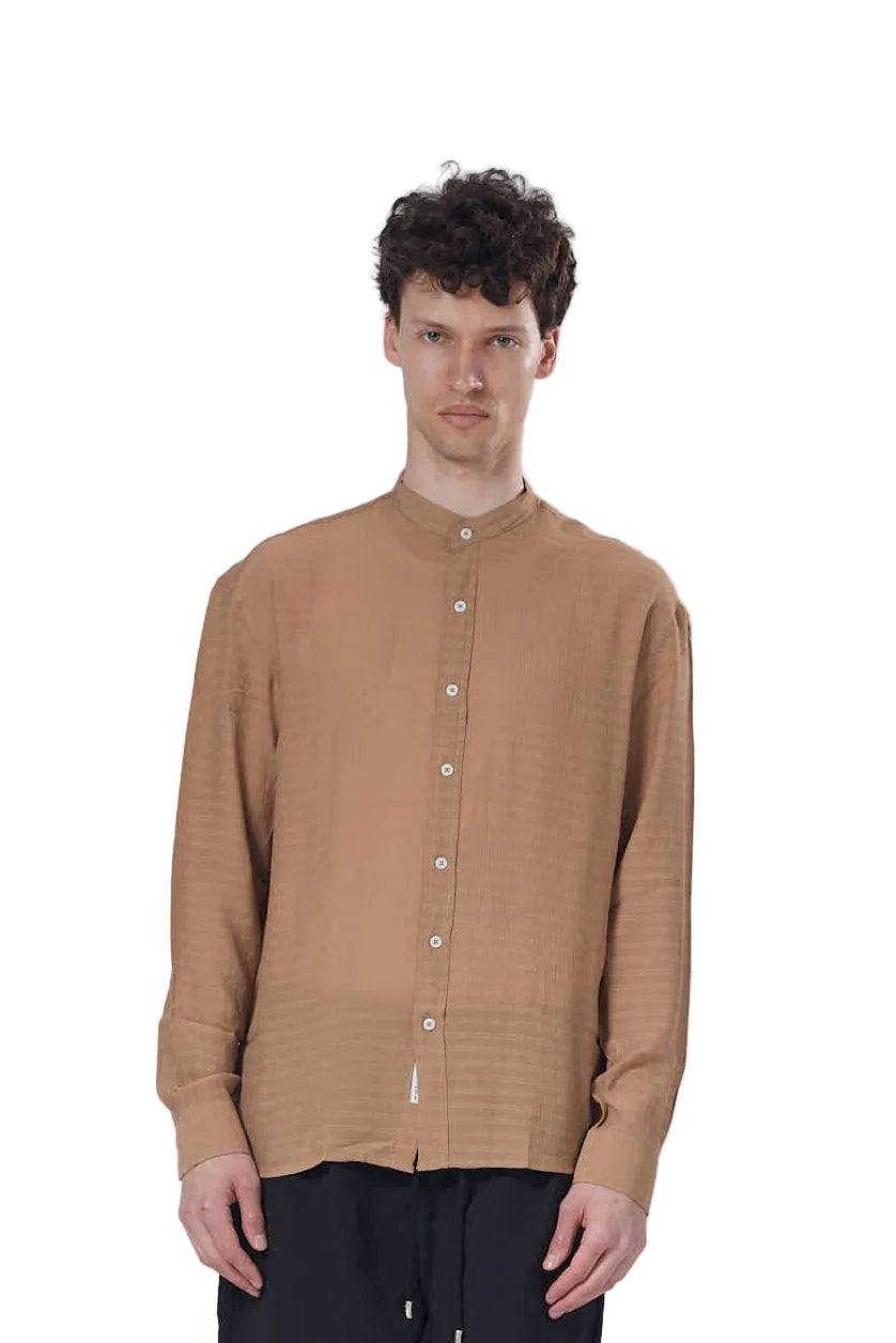 Textured Mandarin Collar Linen Blend Shirt
