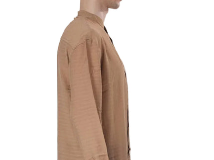 Textured Mandarin Collar Linen Blend Shirt