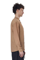 Textured Mandarin Collar Linen Blend Shirt