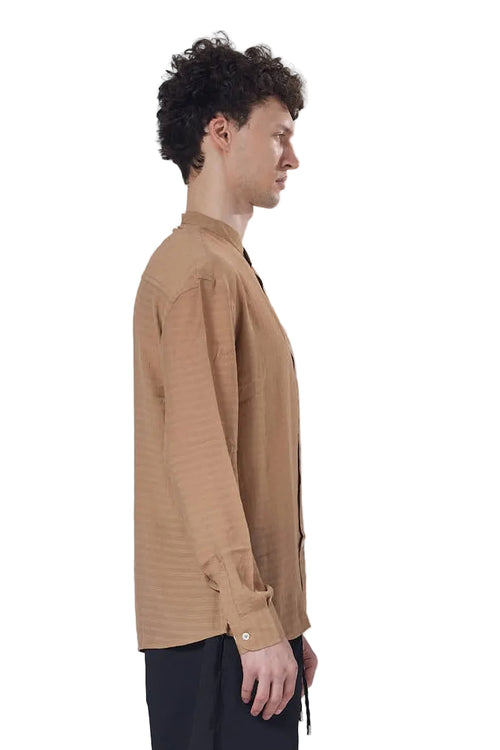 Textured Mandarin Collar Linen Blend Shirt