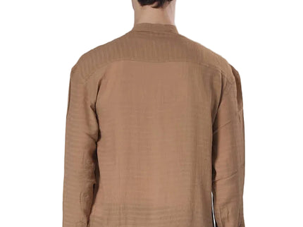 Textured Mandarin Collar Linen Blend Shirt