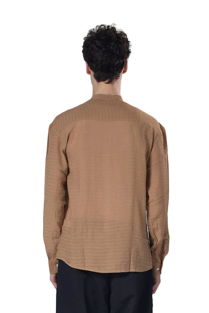 Textured Mandarin Collar Linen Blend Shirt