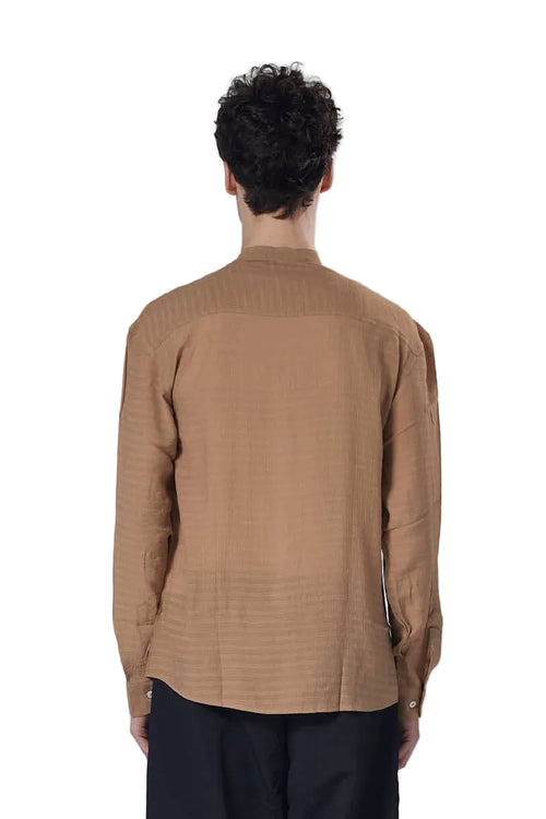 Textured Mandarin Collar Linen Blend Shirt