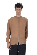 Textured Mandarin Collar Linen Blend Shirt
