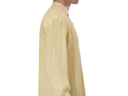 Textured Mandarin Collar Linen Blend Shirt - Yellow