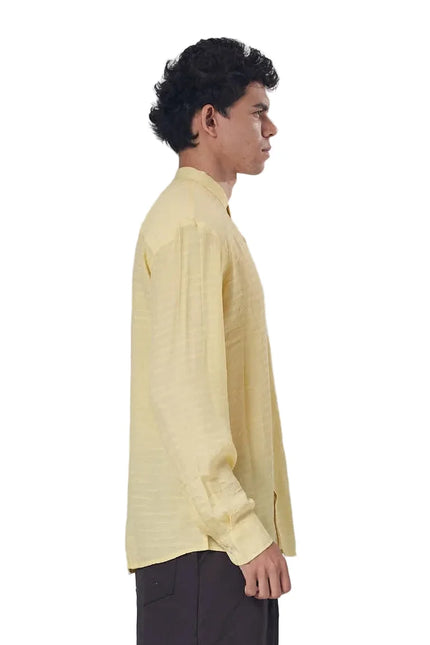 Textured Mandarin Collar Linen Blend Shirt