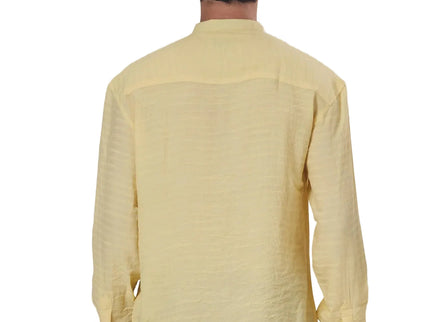 Textured Mandarin Collar Linen Blend Shirt - Yellow