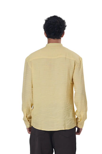 Textured Mandarin Collar Linen Blend Shirt