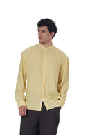 Textured Mandarin Collar Linen Blend Shirt