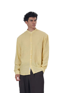 Textured Mandarin Collar Linen Blend Shirt