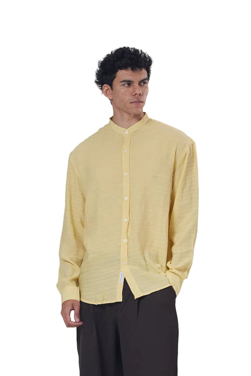 Textured Mandarin Collar Linen Blend Shirt