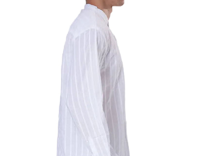 Striped Mandarin Collar Linen Blend Shirt