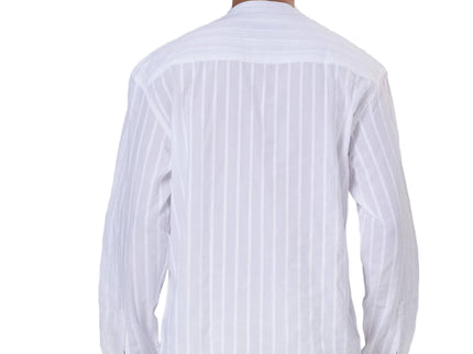 Striped Mandarin Collar Linen Blend Shirt