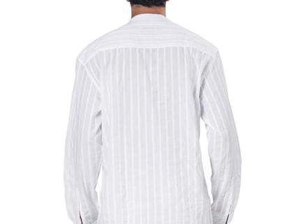 Striped Mandarin Collar Linen Blend Shirt - White