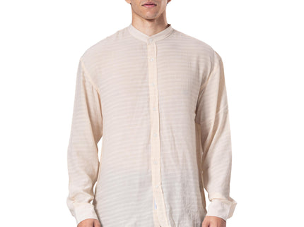Textured Mandarin Collar Linen Blend Shirt - Beige