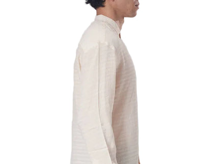 Textured Mandarin Collar Linen Blend Shirt
