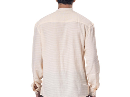 Textured Mandarin Collar Linen Blend Shirt - Beige
