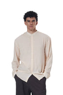 Textured Mandarin Collar Linen Blend Shirt