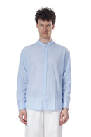 Textured Mandarin Collar Linen Blend Shirt