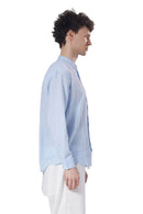 Textured Mandarin Collar Linen Blend Shirt