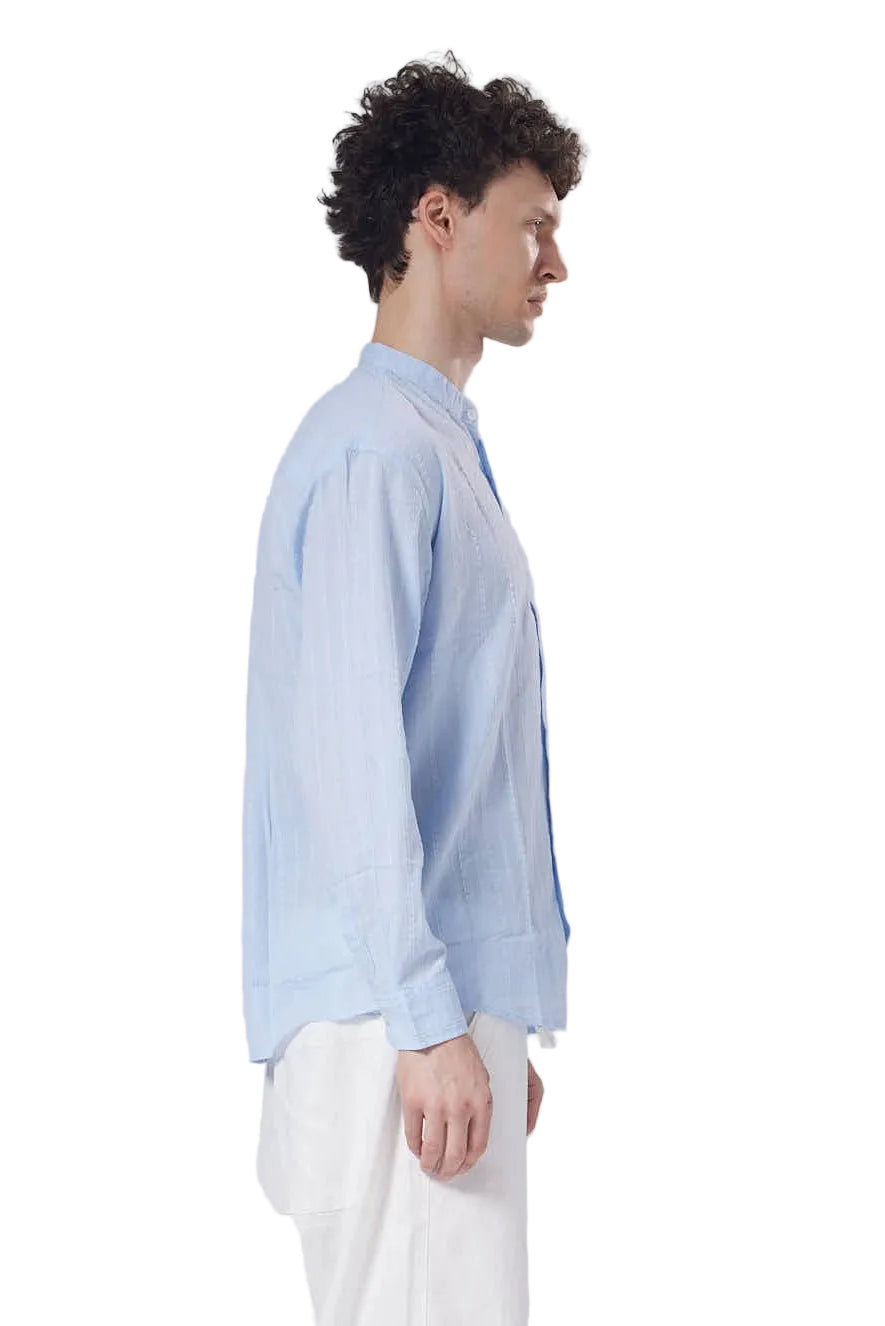 Textured Mandarin Collar Linen Blend Shirt