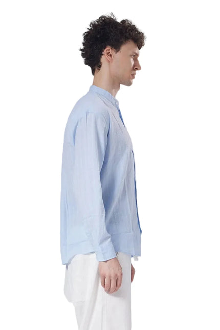 Textured Mandarin Collar Linen Blend Shirt