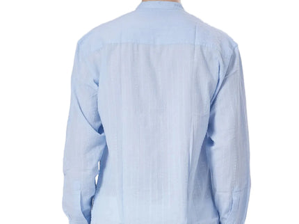 Textured Mandarin Collar Linen Blend Shirt - Baby Blue