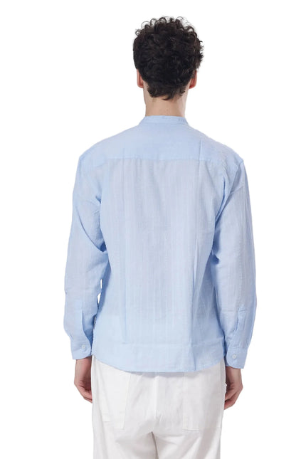Textured Mandarin Collar Linen Blend Shirt