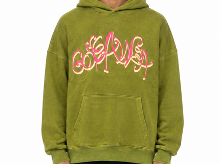 Olive Green Washed Graffiti Graphic Hoodie