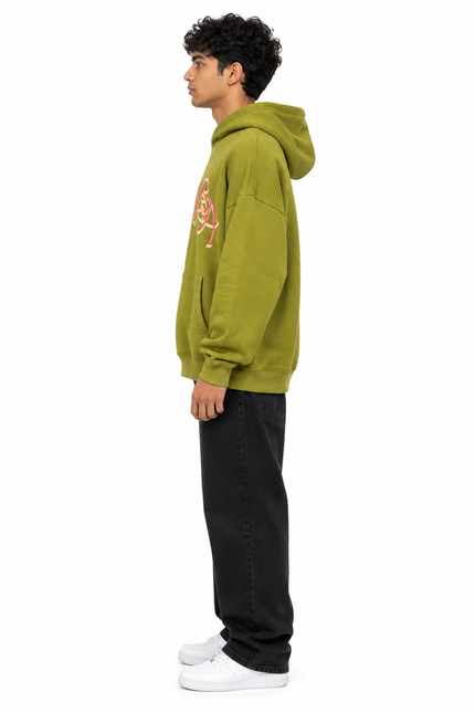 Olive Green Washed Graffiti Graphic Hoodie