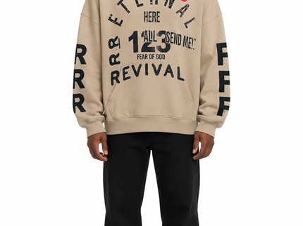 Beige Eternal Revival Graphic Oversized Hoodie