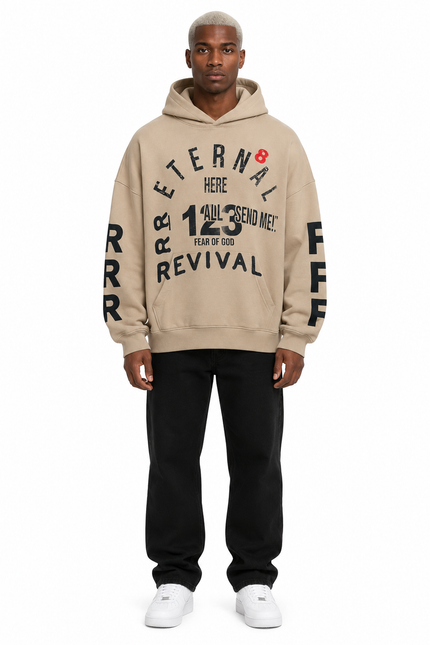 Beige Eternal Revival Graphic Oversized Hoodie