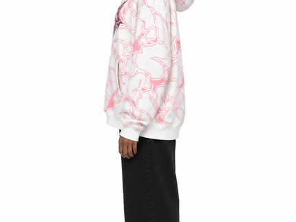 White & Pink Swirl Graphic Oversized Hoodie