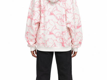 White & Pink Swirl Graphic Oversized Hoodie