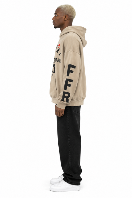 Beige Eternal Revival Graphic Oversized Hoodie