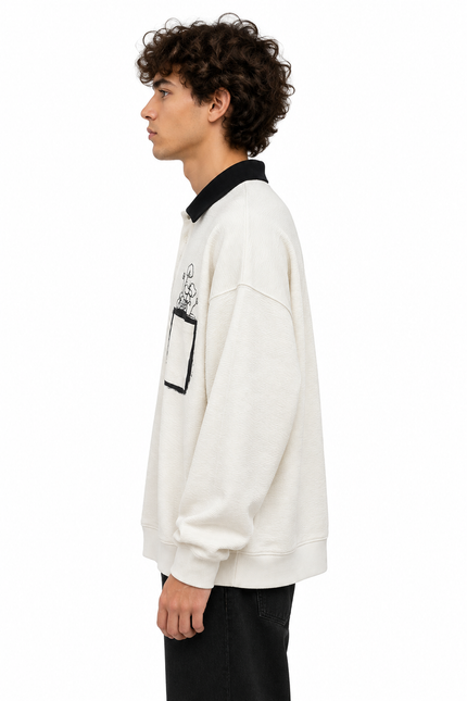 Textured Oversized Polo Sweatshirt
