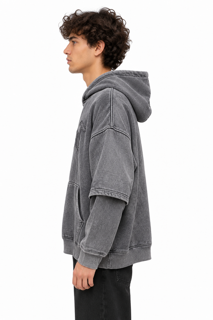 CATCH Washed Gothic Graphic Hoodie – Charcoal Grey