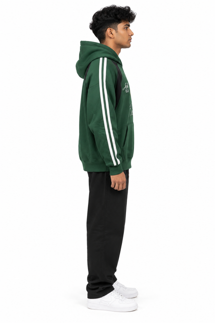 Forest Green Striped Graphic Hoodie