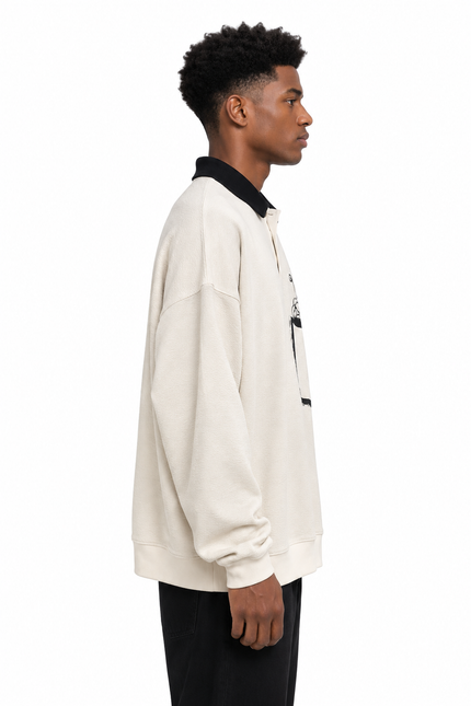 Textured Oversized Polo Sweatshirt