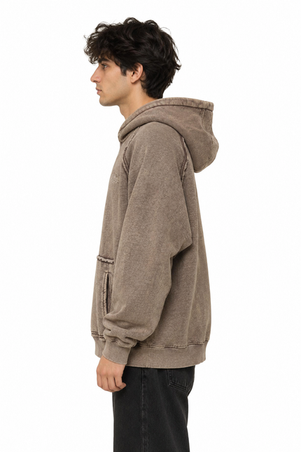 CATCH Vintage Washed Utility Hoodie – Taupe Brown