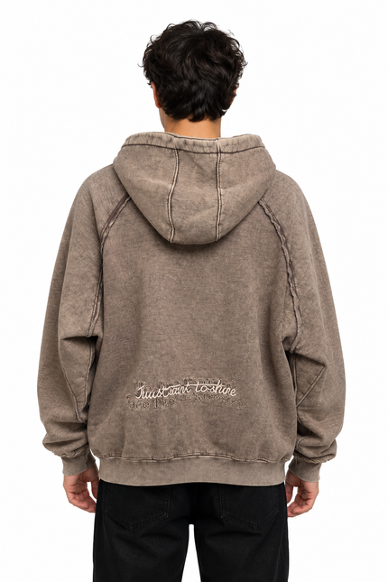 CATCH Vintage Washed Utility Hoodie – Taupe Brown