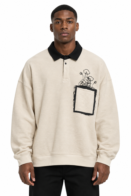 Textured Oversized Polo Sweatshirt