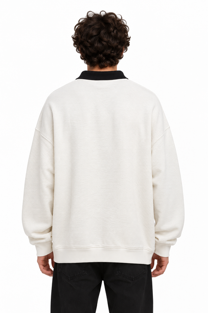 Textured Oversized Polo Sweatshirt