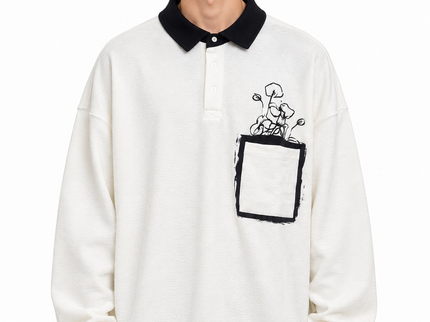 Textured Oversized Polo Sweatshirt