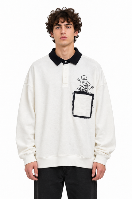 Textured Oversized Polo Sweatshirt