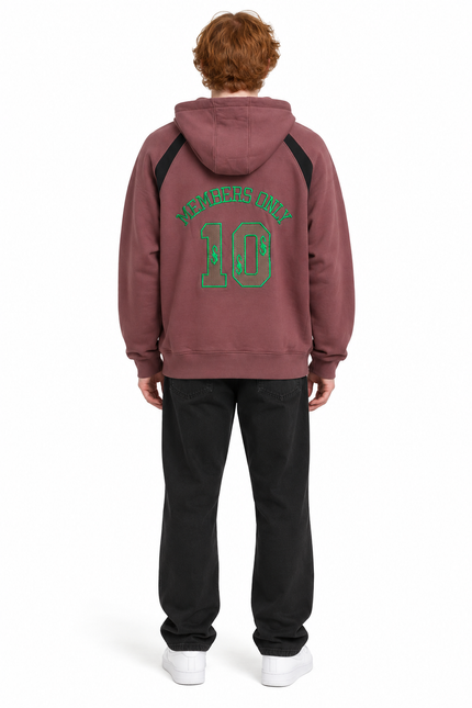 Maroon Contrast Panel Graphic Hoodie
