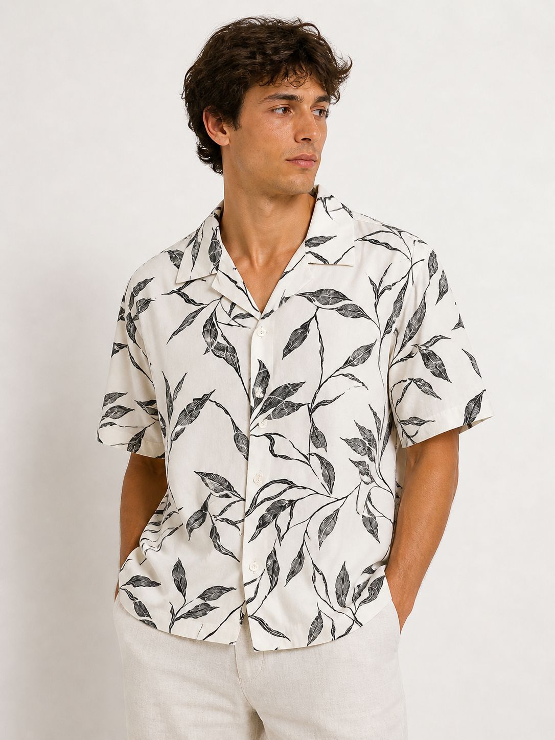Black Leaf Print Shirt – Box Fit