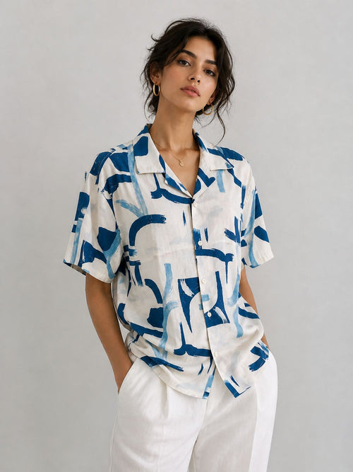 Blue Brushstroke Resort Shirt – Box Fit