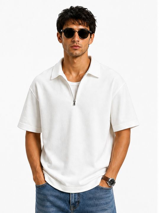 Zip Collar Layered T-Shirt – Box Fit